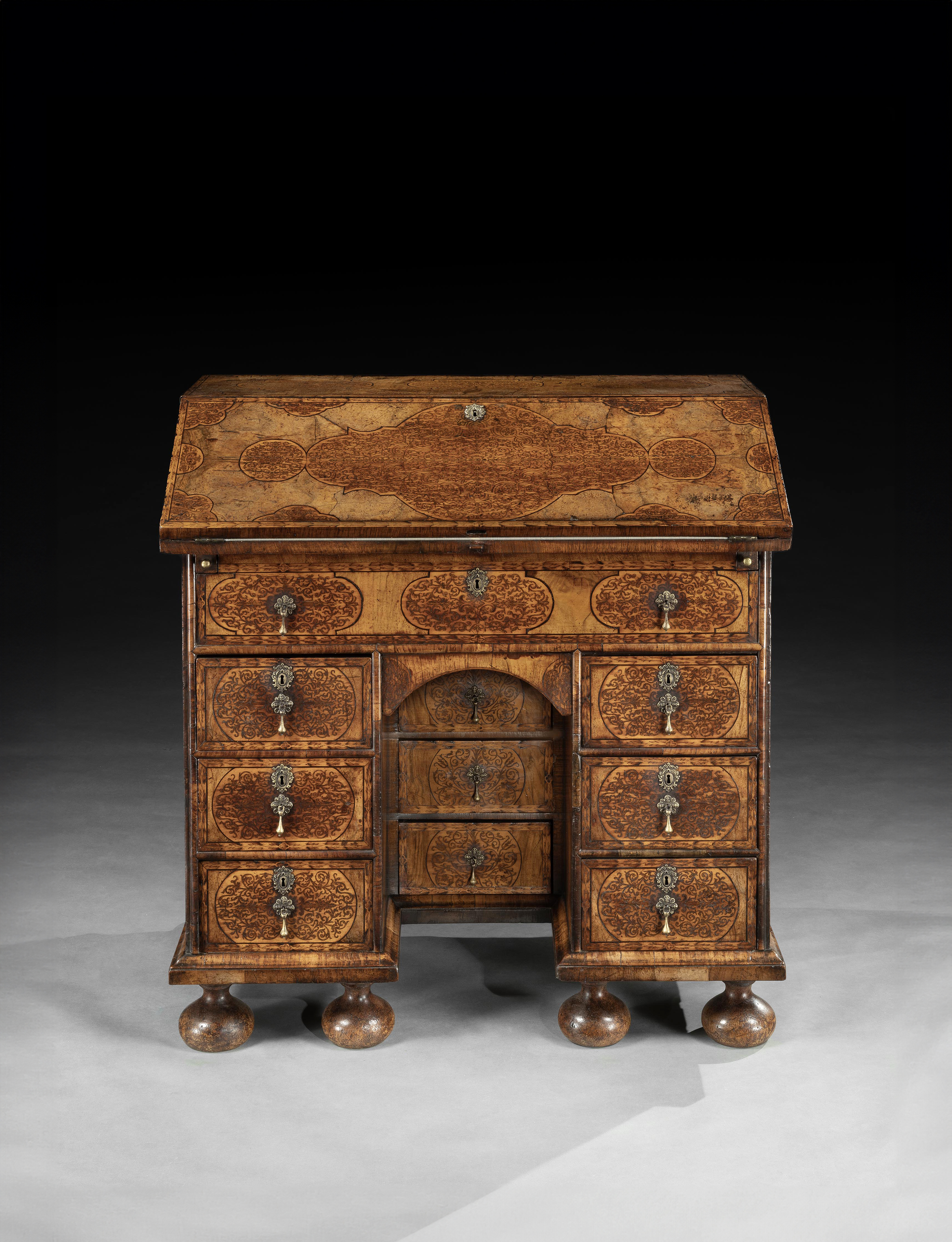 A FINE WILLIAM AND MARY SEAWEED MARQUETRY BUREAU possibly by Gerrit Jensen